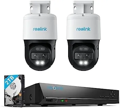 REOLINK 4K PTZ Security Cameras System, IP PoE Outdoor Cameras, 2X Trackmix PoE with 6X Hybrid Zoom, Auto Tracking, Human/Vehicle/Pet Detection Bundle 1x RLN8-410 NVR with Built-in 2TB HDD