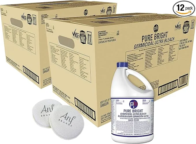 (12 Gallons) - ANF Brands Liquid Chlorine Bleach, for Laundry, Household and Commercial Cleaning, 1 Gallon Jugs