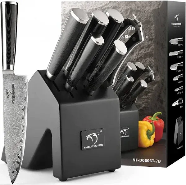 7-Pieces Damascus Kitchen Knife Set with Wooden Block