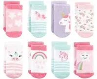 Hudson Baby Girls' Unicorn Cotton Rich Newborn and Terry Socks (8-Pack)