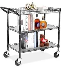 Metal Utility Rolling Cart, 990lbs Capacity 3 Tier Heavy Duty NSF Bright Silver