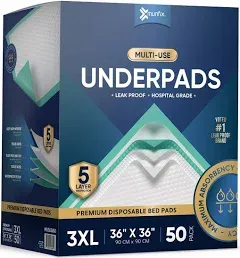 XL Incontinence Bed Pads 36" x 36 (50 Pack) Disposable Bed Pads for Adults | 125 Gram Premium Super Absorbent Disposable Underpads, Chux Pads | Pee