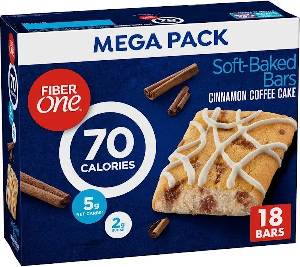 Fiber One Soft Baked Bars, Cinnamon Coffee Cake, Mega Pack - 18 pack, 0.89 oz bars