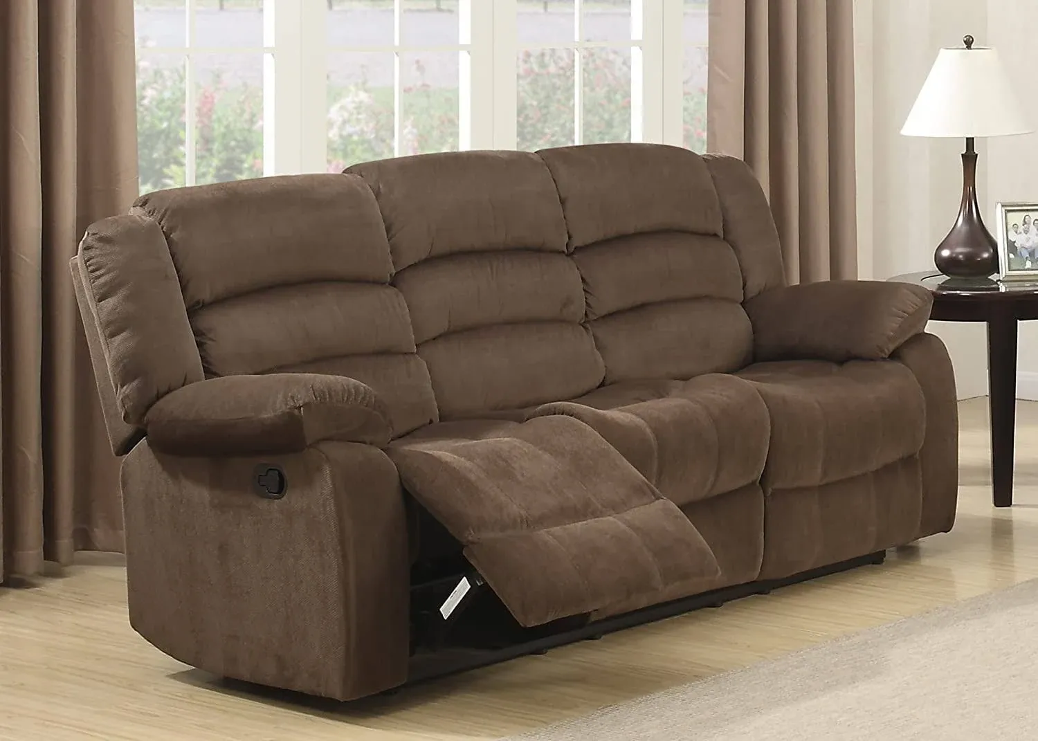 AC Pacific Bill Collection Modern Fabric Upholstered Living Room Reclining Sofa with Padded Pillow Top Armrests, Chocolate Brown