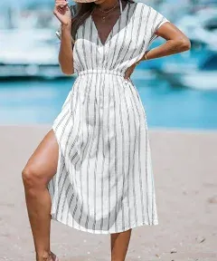 Striped Midi Cover-Up Dress