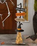 42"H Lighted Wooden Witch's Broom Porch Decor(KD)