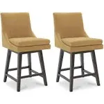 Chita 26 inch Upholstered Swivel Fabric Counter Bar Stools with Back & Wood Legs Set of 2, Canary Yellow