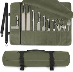 Chef Knife Roll BagWaterproof Waxed Canvas Knife Case HoldsKnives Roll Bags f...