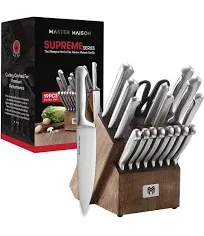 Master Maison 19-Piece Premium Kitchen Knife Set with Wooden Block and Knife Sharpener