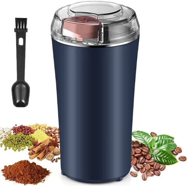 Coffee Grinder Electric, Herb Grinder, Coffee Bean Grinder Small, Spice Grinder with Integrated Brush Spoon for One-touch Home Grinding (Stainless Steel, BLACK)