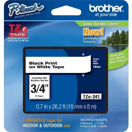 TZe-241 OEM Brother 3/4&#039;&#039; Black Print on White Tape. Minor Damaged Box