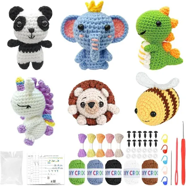 Lelew 2025 Crochet Kit for Beginners, Crochet Animal Kit, Crochet Kit for Adults with Step-by-Step Video Tutorials, Yarn, Crochet Hook, Stuffing, Crochet Kits for Birthday, Christmas