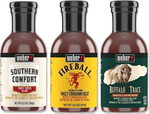 Bourbon Whiskey Flavored BBQ Sauce Set Variety 3 Pack Includes Southern Comfort, Fireball, and Buffalo Trace. BBQ Sauce Gift Set. Flavored Barbecue