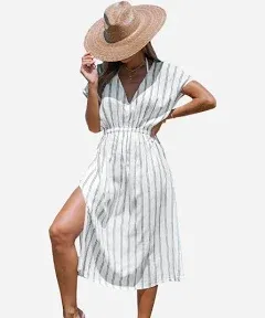 Cupshe Striped Midi Cover-Up Dress with Pockets