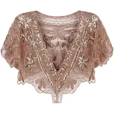 Vijiv Women's 1920s Shawl Wrap Art Deco Sequin Beaded Evening Cape Bolero Flapper Cover Up