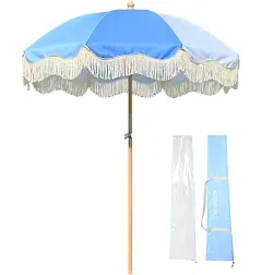 LAGarden 6Ft Fringe Patio Umbrella with Tassel and Carry Bag