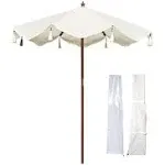 LAGarden 7' Patio Beige Umbrella with Fringe Upf50+ Boho Style 5-Year-Non-Fading for Outdoor,Model: BH7W-01