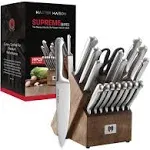 Master Maison 19-Piece Premium Kitchen Knife Set with Wooden Block and Knife Sharpener - German Stainless Steel Cutlery (Silver)