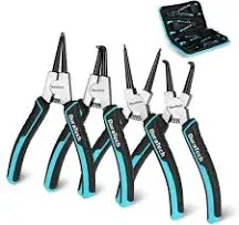 DURATECH 4 PCS Extra Long Needle Nose Pliers Set with 4 PCS Snap Ring Pliers Set, Long Reach Straight Pliers, Bent Nose Pliers, Diagonal Pliers, 7 Inch Internal & External Circlip Pliers Kit