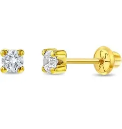 Baby Girls' In Season Jewelry 14k Yellow Gold 3mm Clear Cubic Zirconia Prong Set Screw Backs for