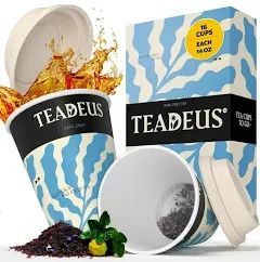 TEADEUS Earl Grey Tea in A Cup - 16 Eco-Friendly and Convenient Cups to Go with Organic Loose Leaf Tea, Enjoy Hot or Iced, for Home, Travel & Office