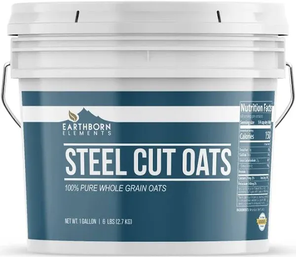 Earthborn Elements Steel Cut Oats (1 Gallon), Also Called Irish Oatmeal, Breakfast, Resealable Bucket