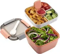 Freshmage Salad Lunch Container to Go, 52-Oz Salad Bowls with 3 Compartments, Sa