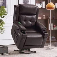 MCombo Lay Flat Dual Motor Power Lift Recliner Chair Sofa with Heat and Massage, Infinite Position, Faux Leather 7661