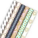 Hallmark Wrapping Paper Rolls for Mothers Day, Wedding, Bridal Shower, Birthday Gift Wrap with Cutlines on Reverse (6 Rolls: 180 Sq. Ft. Total) White and Silver Stripes, Mint Green, Gold Hearts and Flowers