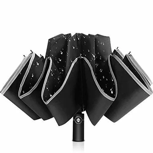 Bodyguard Inverted Umbrella Large Windproof Umbrellas for Rain Sun Travel Umbrella Compact with Reflective Stripe, Black-46 INCH