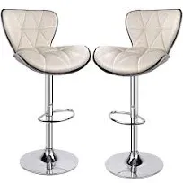 Leader Shell Back Bar Stools Set of 2, Adjustable Bar Stool with Back , Swivel Barstools (White)