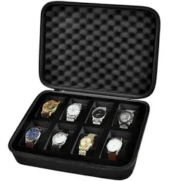 8 Slots Watch Box Organizer/Men Watch Display Storage Case Fits All Wristwatches and Smart Watches up to 42mm - Black