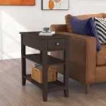 Compact Narrow 3-Tier End Table - Drawer - Shelf - Small Space - Espresso