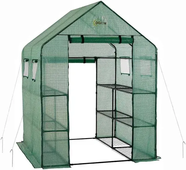 Machrus Ogrow Deluxe WALK-IN 2 Tier 8 Shelf Portable Lawn and Garden Greenhouse - Heavy Duty Anchors Included!