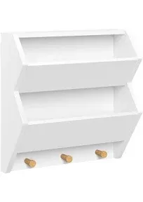 Kids Catch-All Wall Shelf with 3 Hooks, White