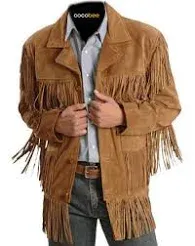 Men's Traditional Cowboy Western Leather Jacket with Fringe