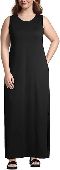 Lands' End Women's Cotton Jersey Sleeveless Swim Cover-up Maxi Dress