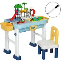 Costzon Kids Table and Chair Set, 6 in 1 Activity Table for Toddlers Drawing, Arts, Building Blocks, Sand Table, Convertible to Luggage with Wheels, Height Adjustable Children Table with Storage