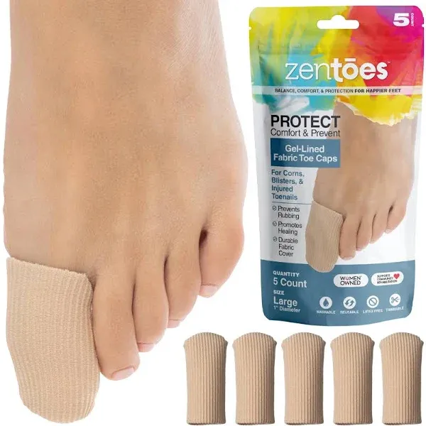 5 Pieces Gel Toe Protectors, Fabric and Silicone Caps, Toe Sleeves Support Toe Tubes for Arthritis, Hammer Toe, Corn Blister, Friction and Rubbing (M Size)