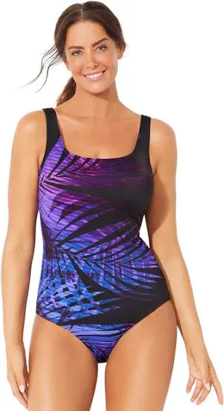 Swimsuits for All Women's Plus Size Chlorine Resistant Square Neck Tank One Piece Swimsuit