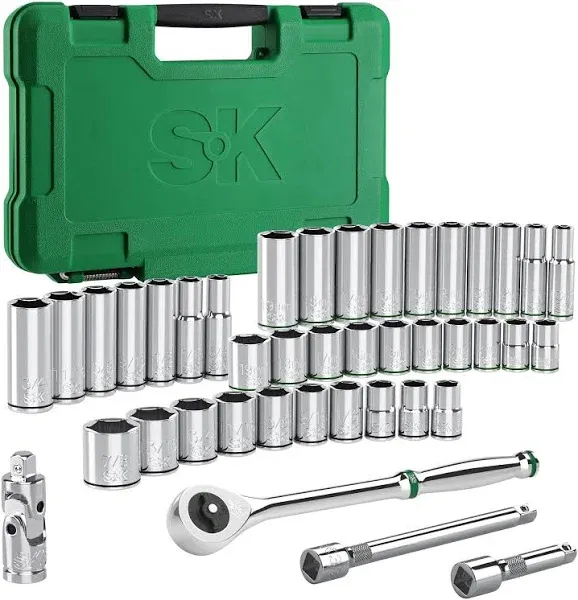 SK 3/8&#034; Drive Socket Set with 216-P Quick-Release Ratchet, 41-Piece, SAE &amp; Me...