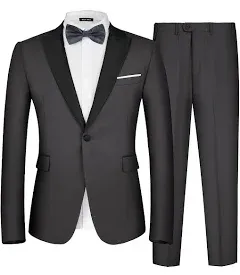 MAGE MALE Men's 2 Piece Suit One Button Slim Fit Formal Wedding Prom Tuxedo Suits Blazer Pants with Bow Tie Set