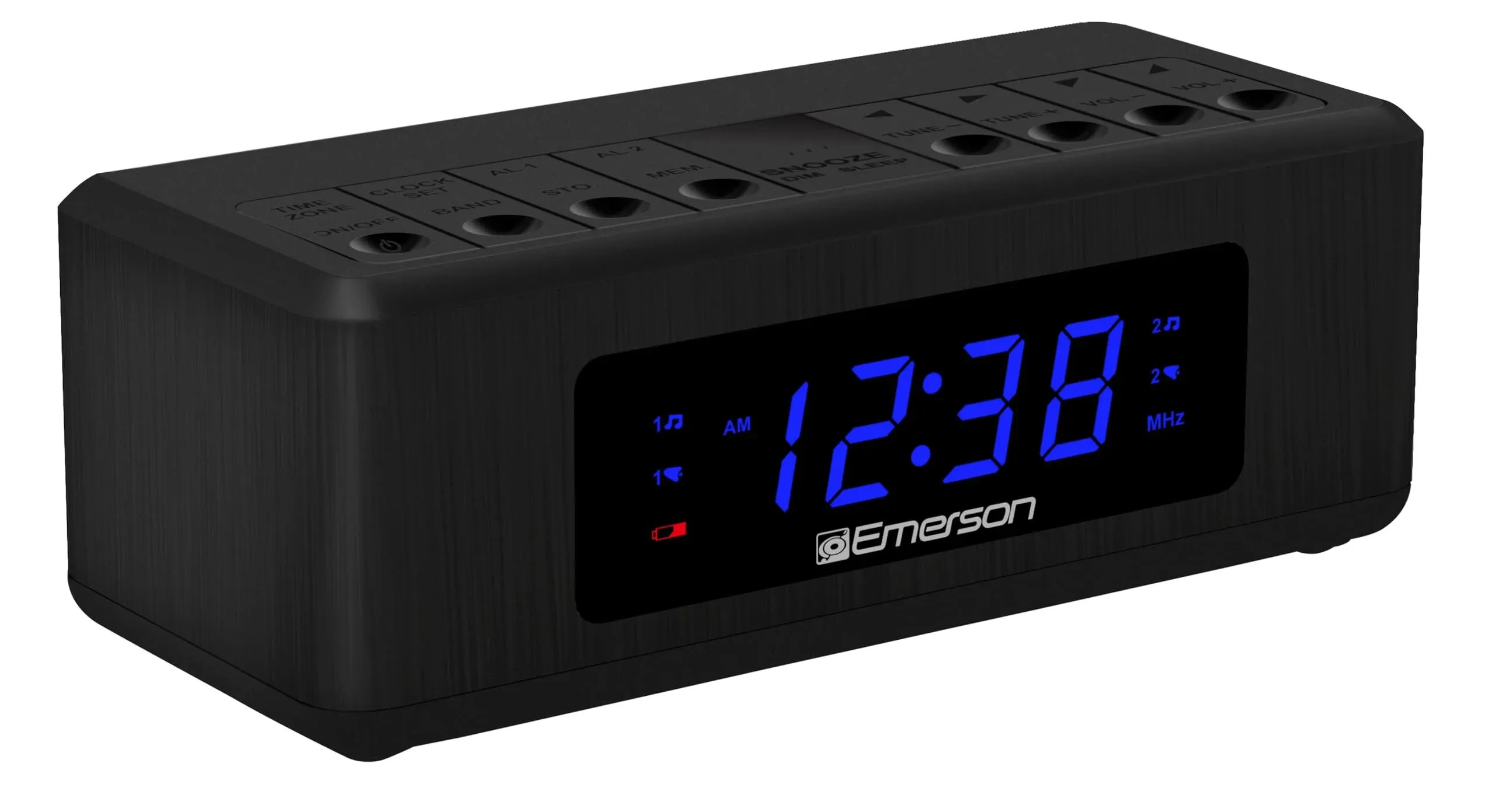 Emerson AM/FM Dual Alarm Clock Radio with 0.6" Blue LED Display, 4-Level dimmer, and Wake to Radio/Buzzer Alarm