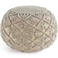 LANE LINEN Hand Knitted Cable Style Pouf Ottoman