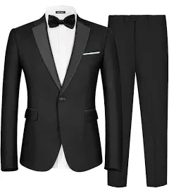 MAGE MALE Men's 2 Piece Suit One Button Slim Fit Formal Wedding Prom Tuxedo Suits Blazer Pants with Bow Tie Set