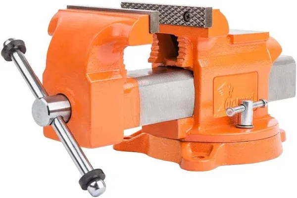 Forward Bench Vise 8 Inch Ductile Iron Bench Vice with 360 Degree Swivel Base and Channel Steel Guide Bar 30808 (8")