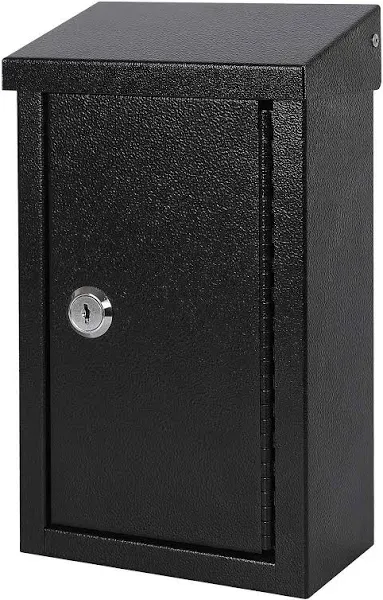 xydled Wall-Mounted Key Drop Box with Key Lock, Metal Mailbox, Indoor& Outdoor Storage Box, Hanging Secured Postbox, for Home & Business Use, 5.5X 3.0X 9.8 inch, Black