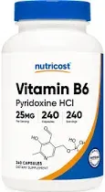 Nutricost Vitamin B6 (Pyridoxine HCl) 25mg, 240 Capsules