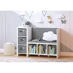 UTEX Kids Reading Nook Bench with Bookshelf, Kids Bookcase and Storage Organizer with Seat Cushion, Reading Bench with Bins for Bedroom & Entryway, White