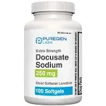 Puregen Labs Docusate Sodium 250mg Stool Softener Laxative